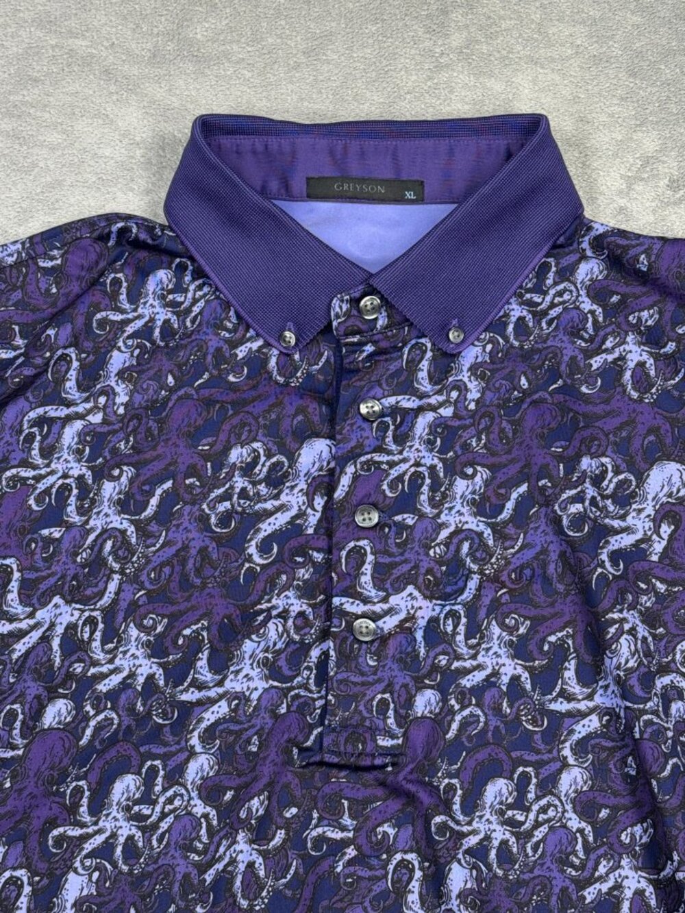 Greyson Octopus AOP Golf Polo Shirt Mens XL Performance Stretch Active Purple
